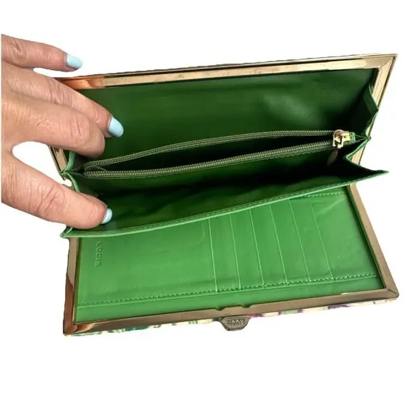 Abstract Leather Clutch Pink Green Statement  Wallet Large Evening Bag Lodis - Picture 8 of 15